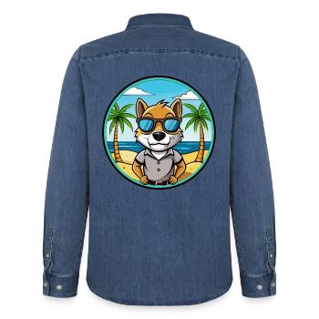 Majorca Ratter Dog Breed Cartoon Sunglasses Beach - Men’s Organic Denim Shirt by Stanley/Stella - mid washy  - Back - AI Model Male 185 light (185cm)