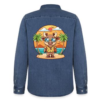 Elch Lustige Cartoon Sommer Strand Sonnenbrille - Männer Jeanshemd Organic von Stanley/Stella - verwaschenes Mittelblau  - Hinten - AI Model Male 185 light (185cm)