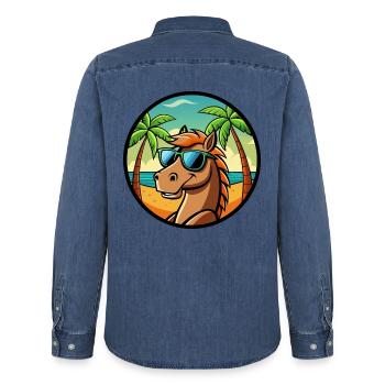 Pferd Lustig Cartoon Sommer Strand Sonnenbrille Cool - Männer Jeanshemd Organic von Stanley/Stella - verwaschenes Mittelblau  - Hinten - AI Model Male 185 light (185cm)