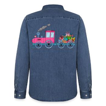 Train pour enfants avec remorque rose - Chemise en denim homme bio Stanley/Stella - bleu moyen délavé  - Dos - AI Model Male 185 light (185cm)