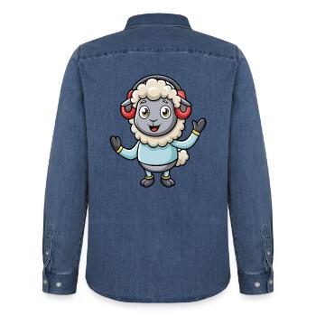 Schaf Lustige Zeichentrickfigur Kopfhörer Musik - Männer Jeanshemd Organic von Stanley/Stella - verwaschenes Mittelblau  - Hinten - AI Model Male 185 light (185cm)