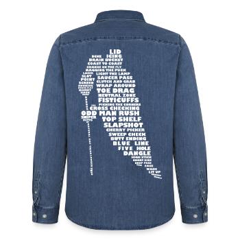 Langue de hockey (Blanc) - Chemise en denim homme bio Stanley/Stella - bleu moyen délavé  - Dos - AI Model Male 185 light (185cm)