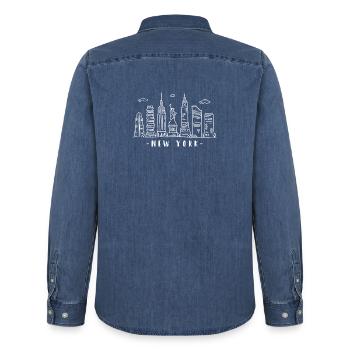 New York Skyline Statue of Liberty NY USA - Men’s Organic Denim Shirt by Stanley/Stella - mid washy  - Back - AI Model Male 185 light (185cm)