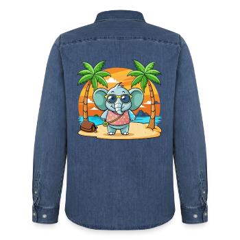 Elefant Lustige Cartoon Sommer Strand Sonnenbrille - Männer Jeanshemd Organic von Stanley/Stella - verwaschenes Mittelblau  - Hinten - AI Model Male 185 light (185cm)