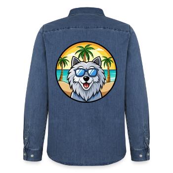 Polnische Schäferhundrasse Cartoon Sonnenbrille Strand - Männer Jeanshemd Organic von Stanley/Stella - verwaschenes Mittelblau  - Hinten - AI Model Male 185 light (185cm)