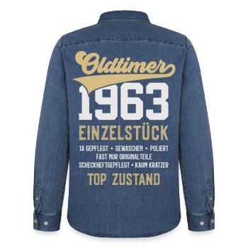 63. GEBURTSTAG OLDTIMER 1963 - Männer Jeanshemd Organic von Stanley/Stella - verwaschenes Mittelblau  - Hinten - AI Model Male 185 light (185cm)