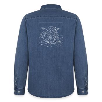 geometrisches Ozean - Männer Jeanshemd Organic von Stanley/Stella - verwaschenes Mittelblau  - Hinten - AI Model Male 185 light (185cm)