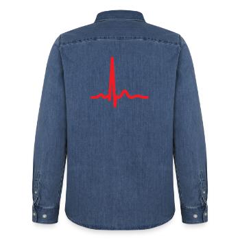 Heartbeat ECG Line Medical Pulse Wave Icon Vector - Men’s Organic Denim Shirt by Stanley/Stella - mid washy  - Back - AI Model Male 185 light (185cm)