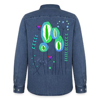 Wald abstrakt - Männer Jeanshemd Organic von Stanley/Stella - verwaschenes Mittelblau  - Hinten - AI Model Male 185 light (185cm)
