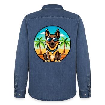Belgischer Malinois Hund Rasse Cartoon Sonnenbrille Strand - Männer Jeanshemd Organic von Stanley/Stella - verwaschenes Mittelblau  - Hinten - AI Model Male 185 light (185cm)