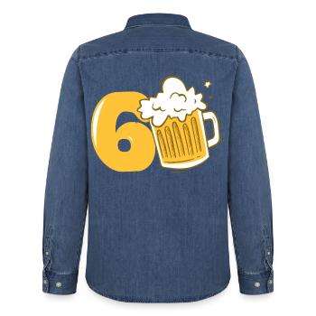 60 Years Old Beer Fan Birthday Gift Men - Men’s Organic Denim Shirt by Stanley/Stella - mid washy  - Back - AI Model Male 185 light (185cm)