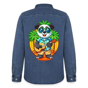 Lustige Panda Sommer Strand Sonnenbrille Hawaiianisch - Männer Jeanshemd Organic von Stanley/Stella - verwaschenes Mittelblau  - Hinten - AI Model Male 185 light (185cm)