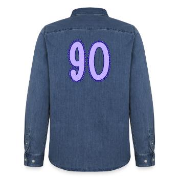 90. 90 ANS. 90e ANNIVERSAIRE. ANNIVERSAIRE 90 ANS. - Chemise en denim homme bio Stanley/Stella - bleu moyen délavé  - Dos - AI Model Male 185 light (185cm)