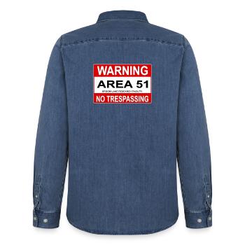 Bouclier AREA 51 - Chemise en denim homme bio Stanley/Stella - bleu moyen délavé  - Dos - AI Model Male 185 light (185cm)