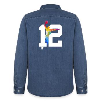 NUMÉRO 12 : 12E ANNIVERSAIRE DE BASKET-BALL - Chemise en denim homme bio Stanley/Stella - bleu moyen délavé  - Dos - AI Model Male 185 light (185cm)