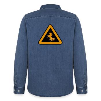 Achtung Einhorn, Gefahr - Männer Jeanshemd Organic von Stanley/Stella - verwaschenes Mittelblau  - Hinten - AI Model Male 185 light (185cm)