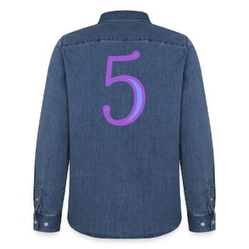 5. FIVE - Men’s Organic Denim Shirt by Stanley/Stella - mid washy  - Back - AI Model Male 185 light (185cm)