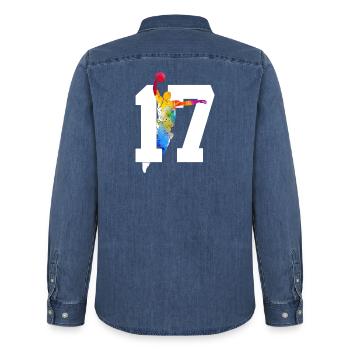 NUMMER 17 BASKETBALL 17. GEBURTSTAG - Männer Jeanshemd Organic von Stanley/Stella - verwaschenes Mittelblau  - Hinten - AI Model Male 185 light (185cm)