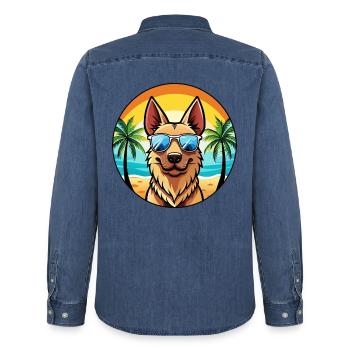 Berger Hollandais Chien Race Dessin Animé Lunettes De Soleil Plage - Chemise en denim homme bio Stanley/Stella - bleu moyen délavé  - Dos - AI Model Male 185 light (185cm)