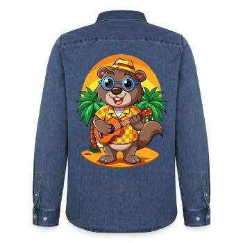 Lustige Biber Cartoon Sommer Strand Sonnenbrille - Männer Jeanshemd Organic von Stanley/Stella - verwaschenes Mittelblau  - Hinten - AI Model Male 185 light (185cm)