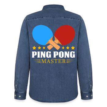 Table tennis - Men’s Organic Denim Shirt by Stanley/Stella - mid washy  - Back - AI Model Male 185 light (185cm)