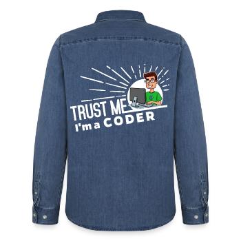 Trust me, I'm a Coder - Programmierer Spruch - Männer Jeanshemd Organic von Stanley/Stella - verwaschenes Mittelblau  - Hinten - AI Model Male 185 light (185cm)