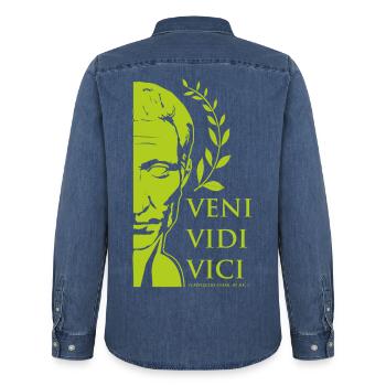 GRÜNER CAESAR - Männer Jeanshemd Organic von Stanley/Stella - verwaschenes Mittelblau  - Hinten - AI Model Male 185 light (185cm)