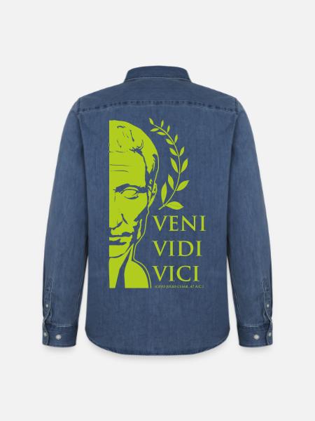 César vert - Chemise en denim homme bio Stanley/Stella - bleu moyen délavé
