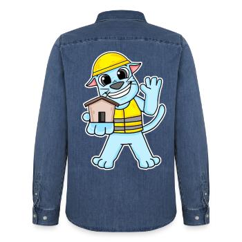 Bauherr Katze Richtfest Haus bauen Geschenk - Männer Jeanshemd Organic von Stanley/Stella - verwaschenes Mittelblau  - Hinten - AI Model Male 185 light (185cm)