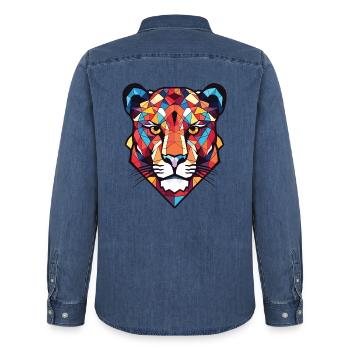 Jaguar Buntes Aquarell Tier Haustier Illustration - Männer Jeanshemd Organic von Stanley/Stella - verwaschenes Mittelblau  - Hinten - AI Model Male 185 light (185cm)
