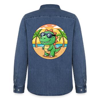 Dinosaurier Lustige Cartoon Sommer Strand Sonnenbrille - Männer Jeanshemd Organic von Stanley/Stella - verwaschenes Mittelblau  - Hinten - AI Model Male 185 light (185cm)