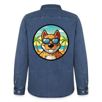 Cordoba Kampfhund Rasse Cartoon Sonnenbrille Strand - Männer Jeanshemd Organic von Stanley/Stella - verwaschenes Mittelblau  - Hinten - AI Model Male 185 light (185cm)