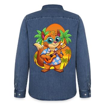 Lunettes de soleil de plage d’été de dessin animé drôle d’écureuil - Chemise en denim homme bio Stanley/Stella - bleu moyen délavé  - Dos - AI Model Male 185 light (185cm)