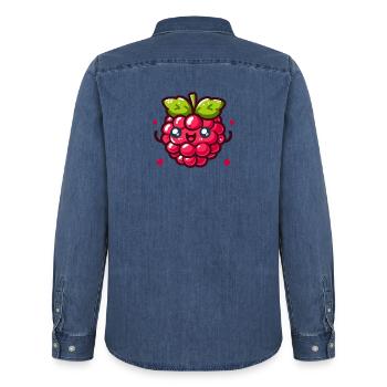Liebe Himbeere - Männer Jeanshemd Organic von Stanley/Stella - verwaschenes Mittelblau  - Hinten - AI Model Male 185 light (185cm)