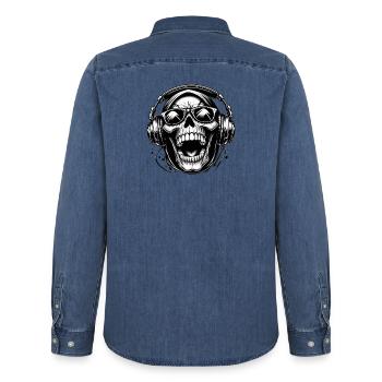 DJ Laughing Skull Casque - Chemise en denim homme bio Stanley/Stella - bleu moyen délavé  - Dos - AI Model Male 185 light (185cm)