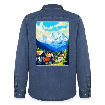 Zakopane Polen Vintage Reiseplakat Souvenir WPA - Männer Jeanshemd Organic von Stanley/Stella - verwaschenes Mittelblau  - Hinten - AI Model Male 185 light (185cm)