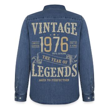1976 Né en 1976 Vintage 50 Ans Anniversaire - Chemise en denim homme bio Stanley/Stella - bleu moyen délavé  - Dos - AI Model Male 185 light (185cm)