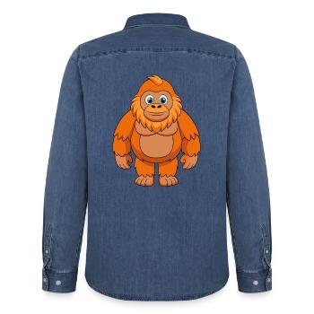Big Foot Niedliche Maskottchen Zeichentrickfigur Kawaii - Männer Jeanshemd Organic von Stanley/Stella - verwaschenes Mittelblau  - Hinten - AI Model Male 185 light (185cm)