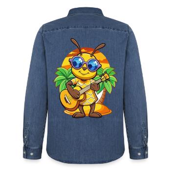 Lustige Biene Cartoon Sommer Strand Sonnenbrille Gitarre - Männer Jeanshemd Organic von Stanley/Stella - verwaschenes Mittelblau  - Hinten - AI Model Male 185 light (185cm)