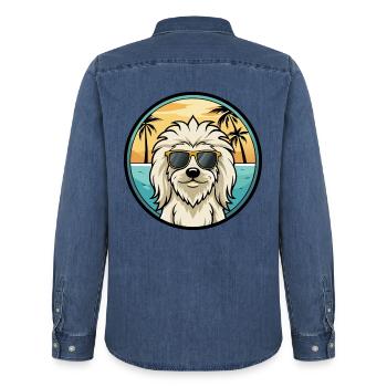 Komondor Hunderasse Cartoon Sonnenbrille Strand - Männer Jeanshemd Organic von Stanley/Stella - verwaschenes Mittelblau  - Hinten - AI Model Male 185 light (185cm)