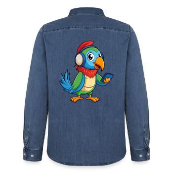 Papagei Lustige Zeichentrickfigur Kopfhörer Musik - Männer Jeanshemd Organic von Stanley/Stella - verwaschenes Mittelblau  - Hinten - AI Model Male 185 light (185cm)