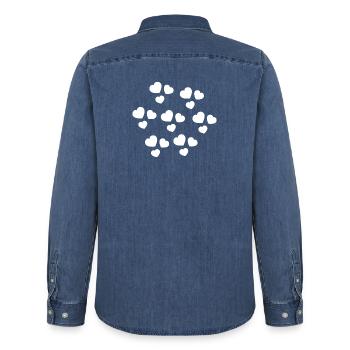 HERZ. HERZ. HERZ. KÜSSEN. SCHMATZEN. KÜSST. - Männer Jeanshemd Organic von Stanley/Stella - verwaschenes Mittelblau  - Hinten - AI Model Male 185 light (185cm)