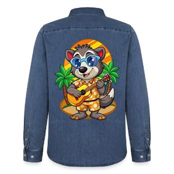 Lustige Dachs Cartoon Sommer Strand Sonnenbrille - Männer Jeanshemd Organic von Stanley/Stella - verwaschenes Mittelblau  - Hinten - AI Model Male 185 light (185cm)