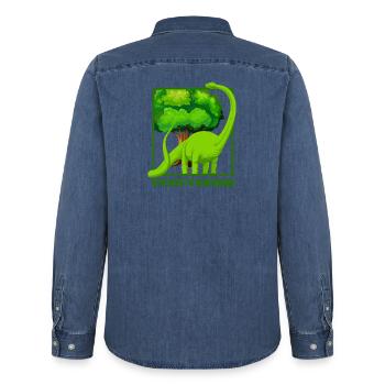 Dinosaurier Brachiosaurus - Männer Jeanshemd Organic von Stanley/Stella - verwaschenes Mittelblau  - Hinten - AI Model Male 185 light (185cm)