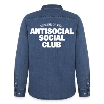 Dicton du club social antisocial - Chemise en denim homme bio Stanley/Stella - bleu moyen délavé  - Dos - AI Model Male 185 light (185cm)