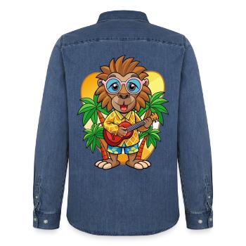 Lunettes de soleil de plage d’été de dessin animé de babouin drôle - Chemise en denim homme bio Stanley/Stella - bleu moyen délavé  - Dos - AI Model Male 185 light (185cm)