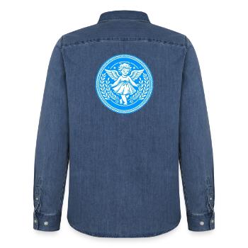Logo de l’ange gardien - Chemise en denim homme bio Stanley/Stella - bleu moyen délavé  - Dos - AI Model Male 185 light (185cm)