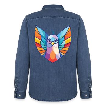 Taube Buntes Aquarell Tier Haustier Illustration - Männer Jeanshemd Organic von Stanley/Stella - verwaschenes Mittelblau  - Hinten - AI Model Male 185 light (185cm)