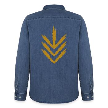 Pfeil nach unten Symbol Gold - Männer Jeanshemd Organic von Stanley/Stella - verwaschenes Mittelblau  - Hinten - AI Model Male 185 light (185cm)
