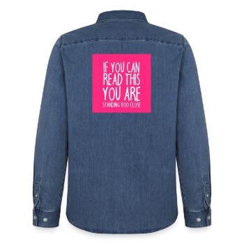 Mundschutz lustig Spruch - lustige Sprüche - Männer Jeanshemd Organic von Stanley/Stella - verwaschenes Mittelblau  - Hinten - AI Model Male 185 light (185cm)
